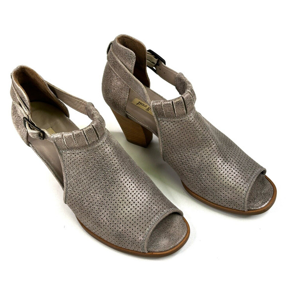 Paul Green Collen Taupe Metallic Perf Leather Sandals Heel Peep Toe 7.5 US 5 UK - Picture 1 of 11